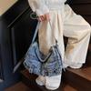 Denim Shoulder Bag Women Fashion Casual Crossbody Bag with Front Pockets and Adjustable Strap