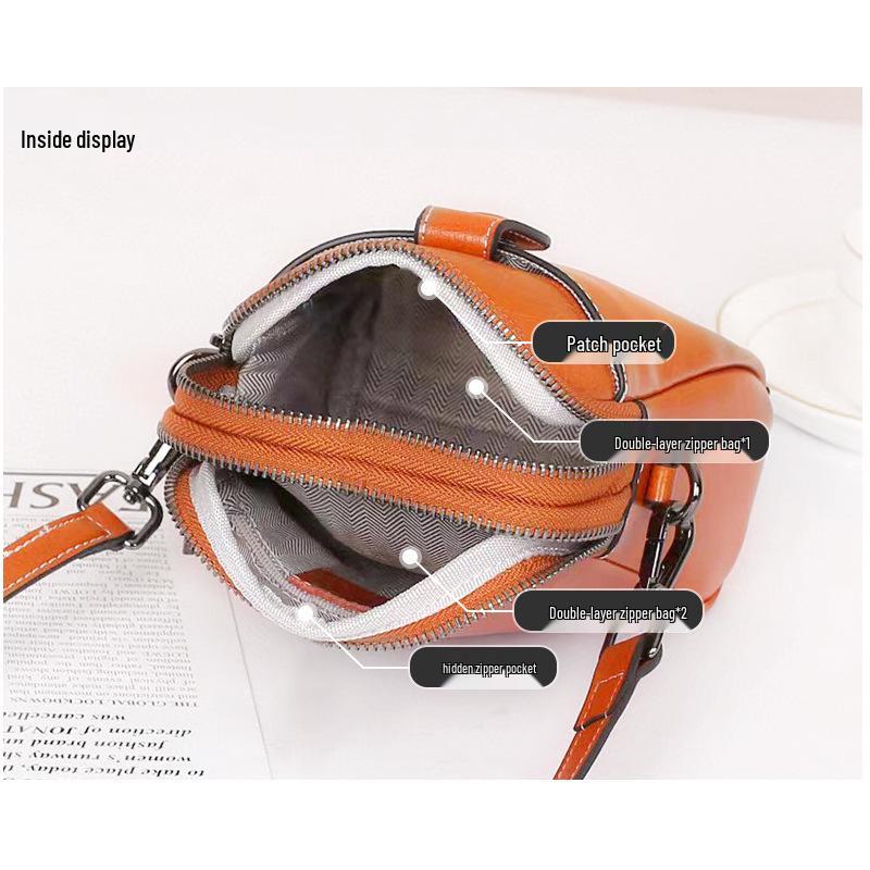 Oil Wax Cowhide Women's Crossbody Bag - Stylish & High-End Feel