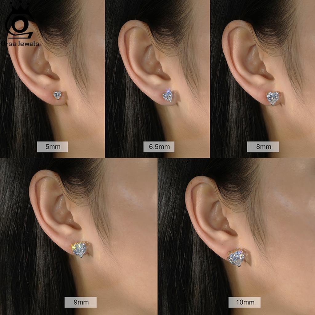 ORSA JEWELS Shiny and Romantic 925 Silver Stud Earrings with a Heart Zirconia, the Ultimate Jewelry for Valentine's Day LZE55