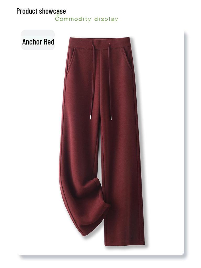 Ancola Red Women's High-Waisted Wool Wide-Leg Pants - 2024 Autumn/Winter Collection