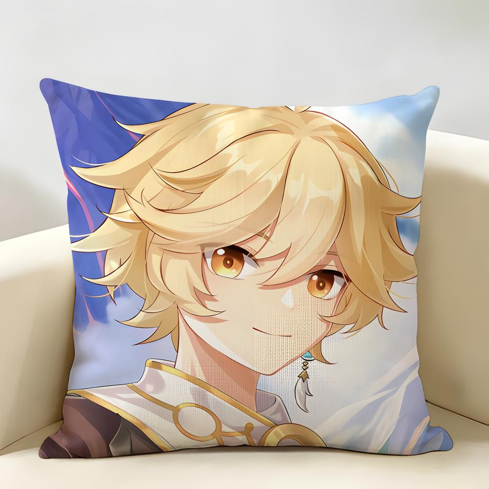 Aether Genshin Game Cushion Cover Natural Linen Organic Fabric DoubleSided Printing Room Sofa Decor Pillow Case