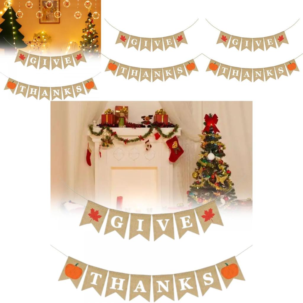 Holiday Banner Decor Pack With Jute Flags For Christmas Thanksgiving Celebrations