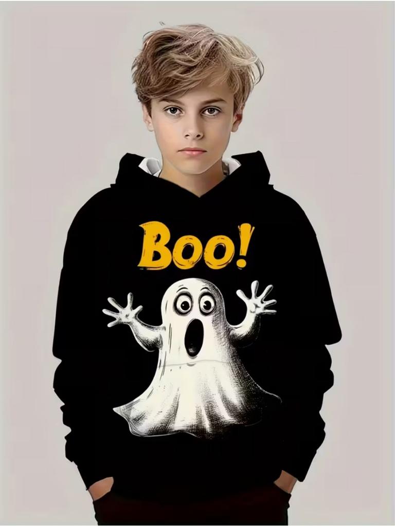 Halloween Hoodies for Kids Cute Ghost Pumpkin Graphic Sweatshirt Cartoon Black Print Holiday Gift Children's Clothing