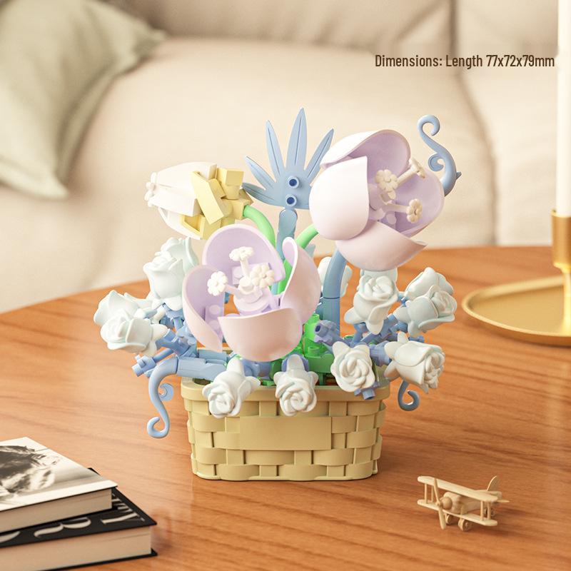 Sunflower Basket Building Blocks - Lego-Compatible Eternal Flower Pot Ornament and Educational Assembling Toy for Girls