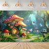 2D Enchanted Forest Fairy Tapestry, Magical Mushroom House Wall Hanging for Aesthetic Room Decoration
