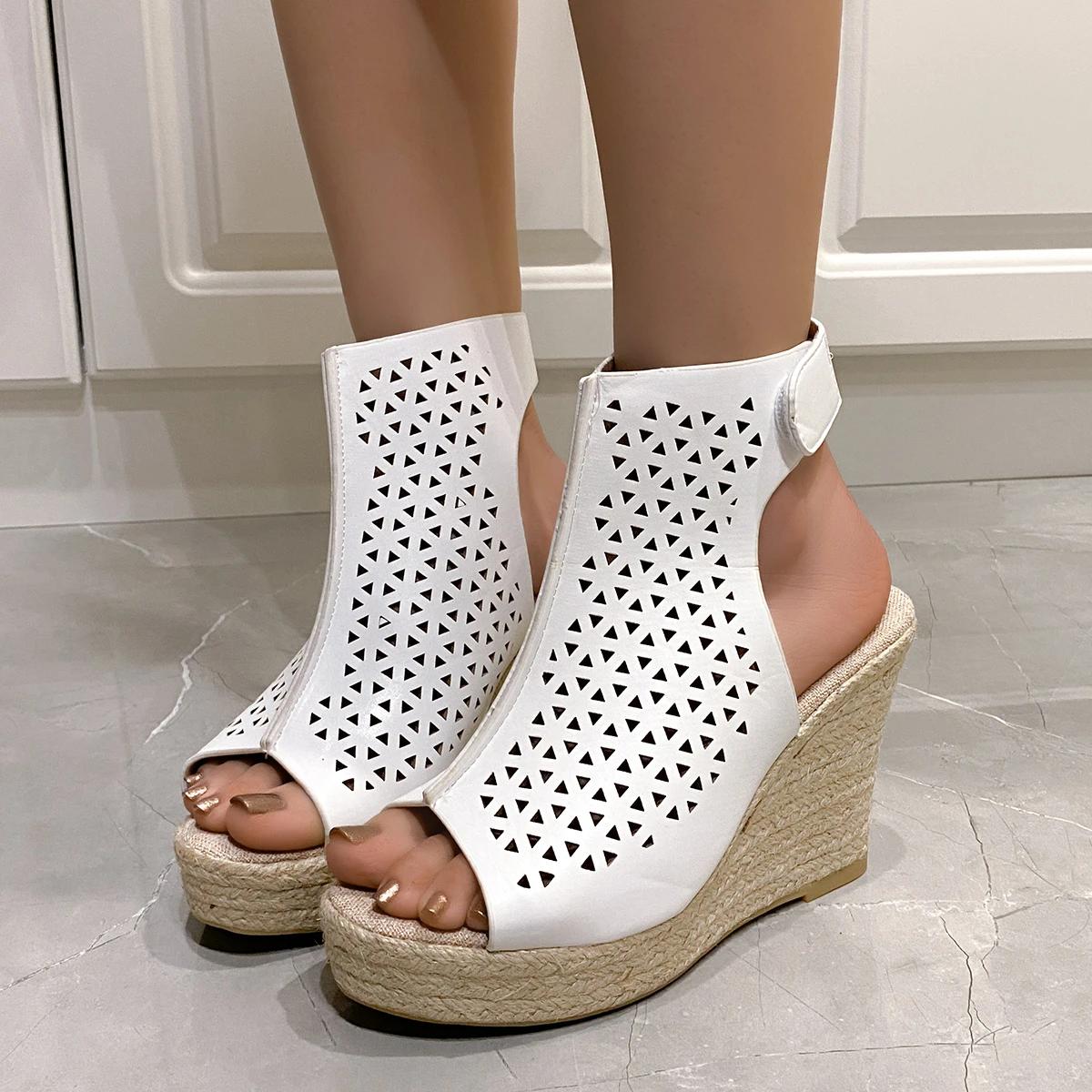 

Модная женская обувь 2024 года, брендовые женские сандалии больших размеров, модные повседневные сандалии с открытым носком, женские босоножки на танкетке Zapatos 37 белый