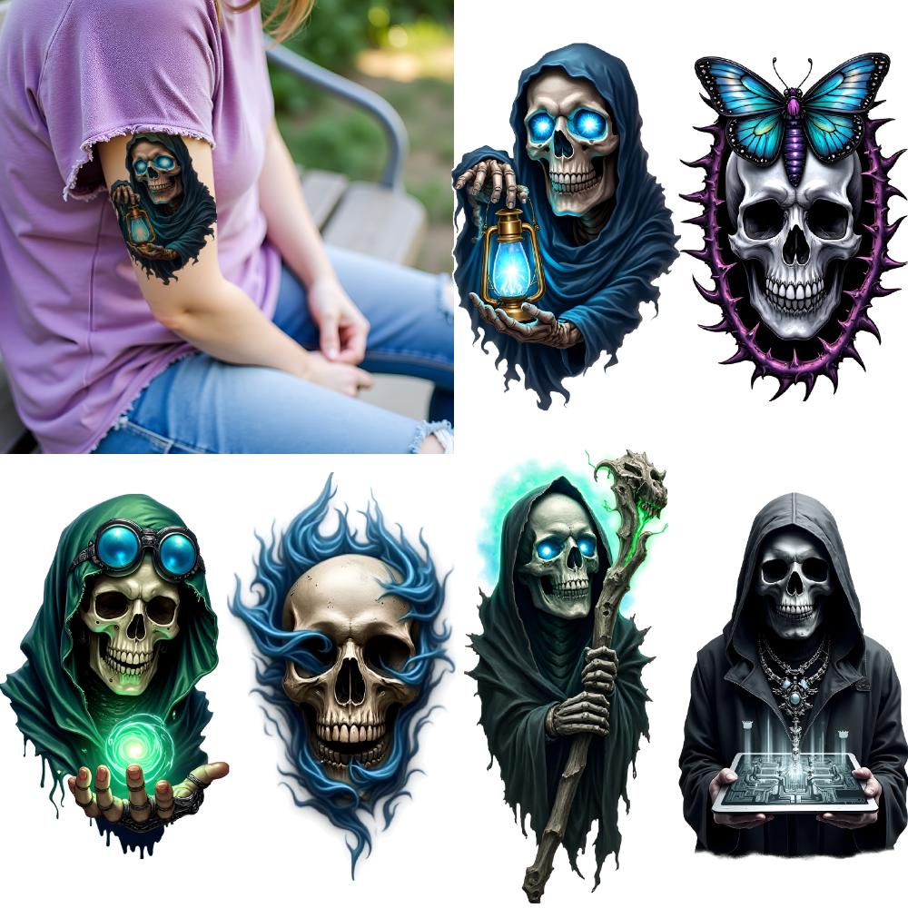 3pcs Temporary Tattoo Butterfly Tattoos Colorful Realism Skull Tattoos Realistic Temporary Tattoos For Men Women Thighs