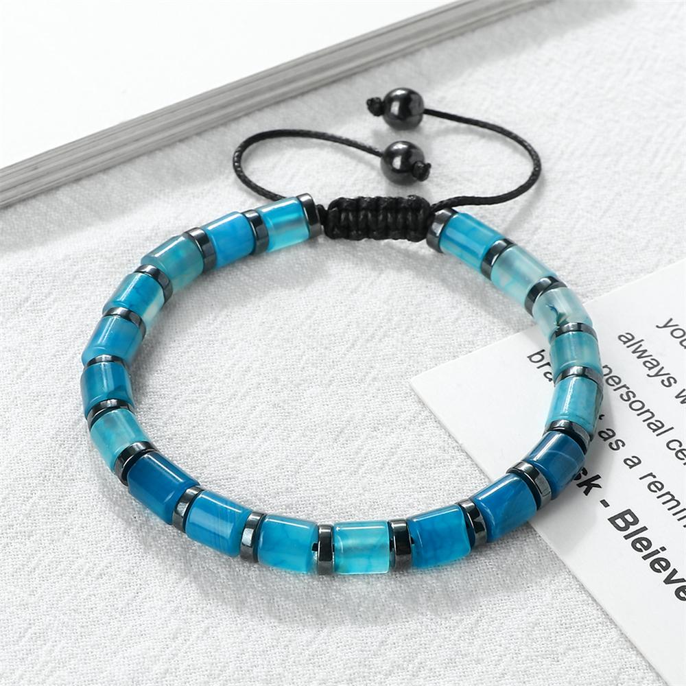 6mm Tiger Eye Onyx Bracelet Adjustable Natural Stone Cylinder Beads Black Obsidian Spacers Stretch Bangle Men Women Gift Jewelry