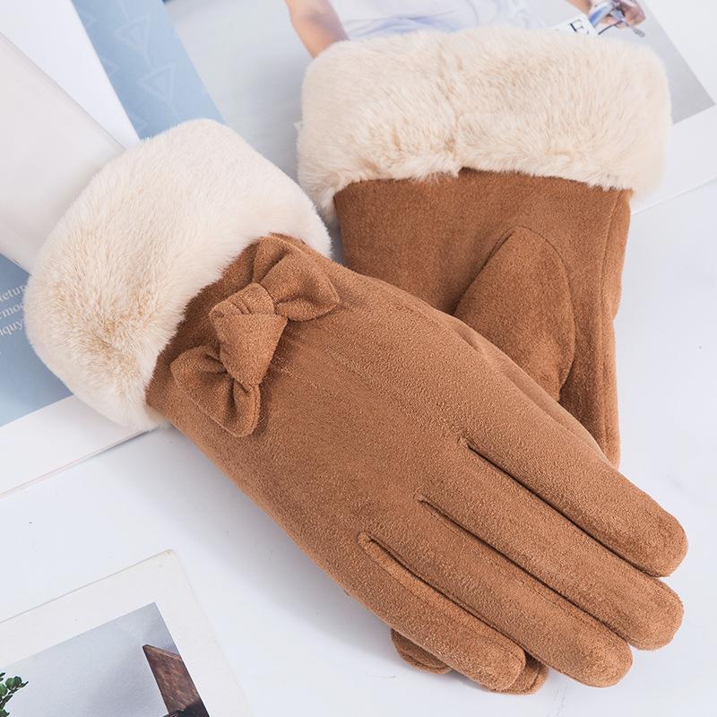 Suede Gloves for Women In Autumn and Winter Thickening and Velvet Sports Outdoor Mittens Motorcycle Riding Gloves.