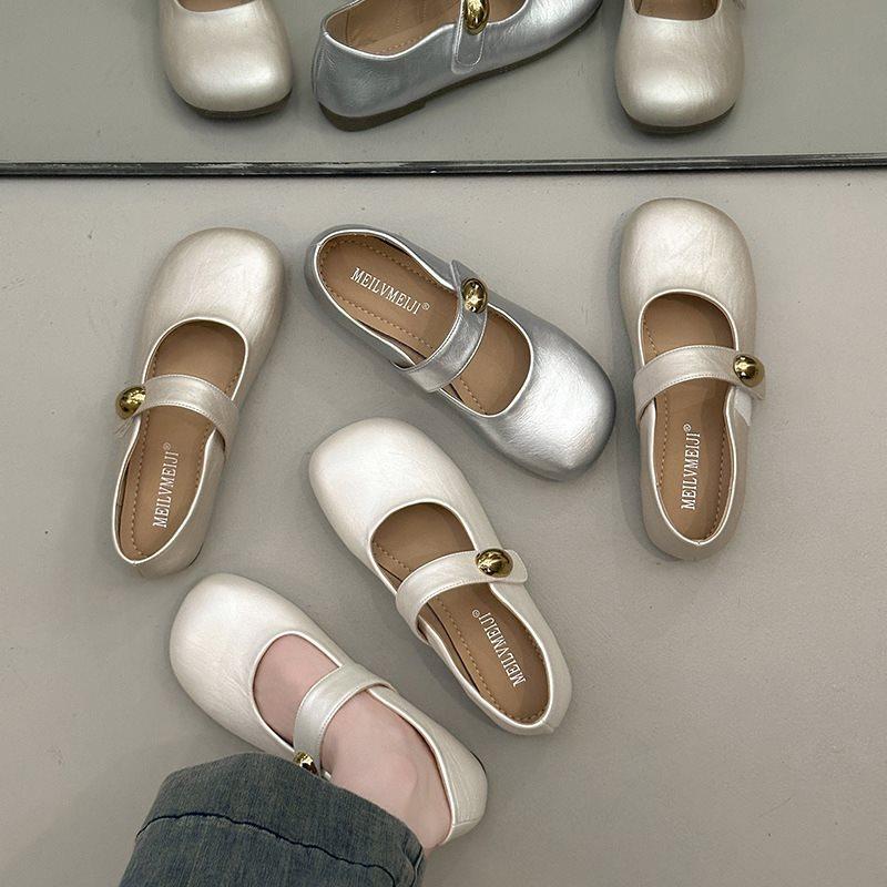 Summer With New Skirt French Soft Sole Adhesive Tape Gentle Flat Bottom Shallow Mouth Evening Breeze Mary Jane Shoes Single Shoes Women