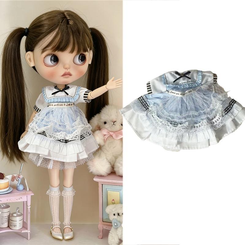 For Blythe Doll Clothes Princess Lace Maid Skirt Set Cute Plaid Pants Vintage Dress Outift Clothing OB24 OB22 1/6 Accessories