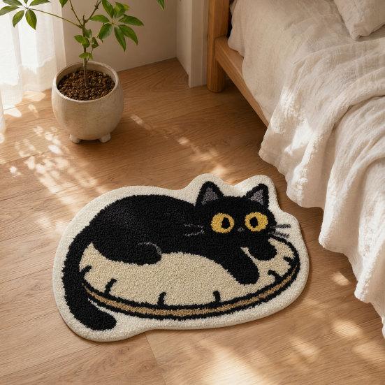 Tappeto da Bagno Peluche, Tappetino Antiscivolo Assorbente Soffice, Carino Tappetino Gatto Nero per Ingresso Camera da Letto Soggiorno