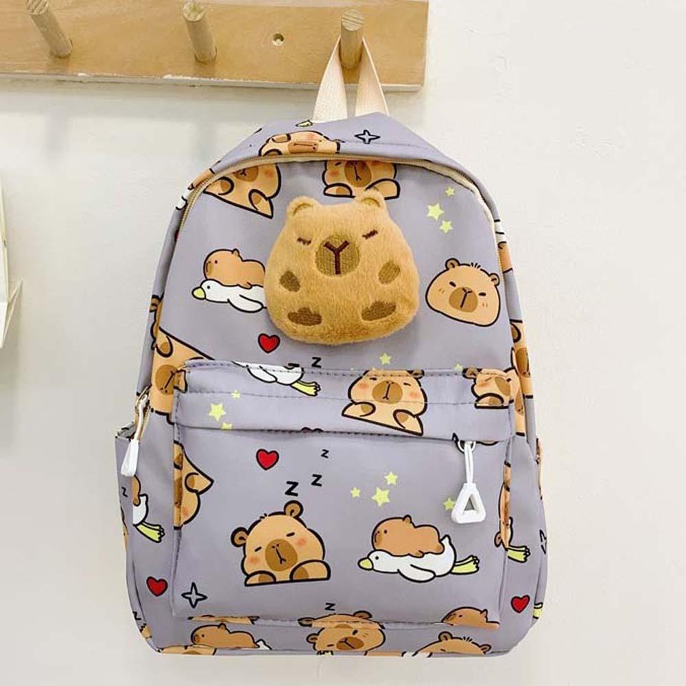 Thickened Cartoon Animal Daypack Nylon Large Capacity School Bag Plush Doll Ornament  Students серый