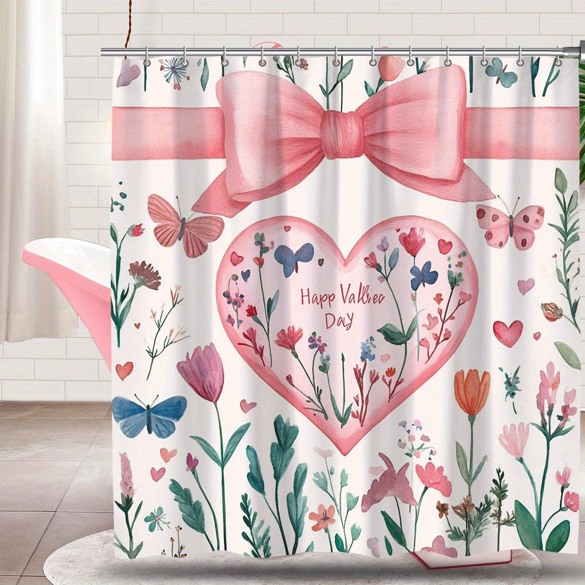 

1 Valentine s Day Shower Curtain - Polyester Bathroom Decor with Floral Heart and Butterfly Pattern, Perfect for All Seasons 90X180cm
