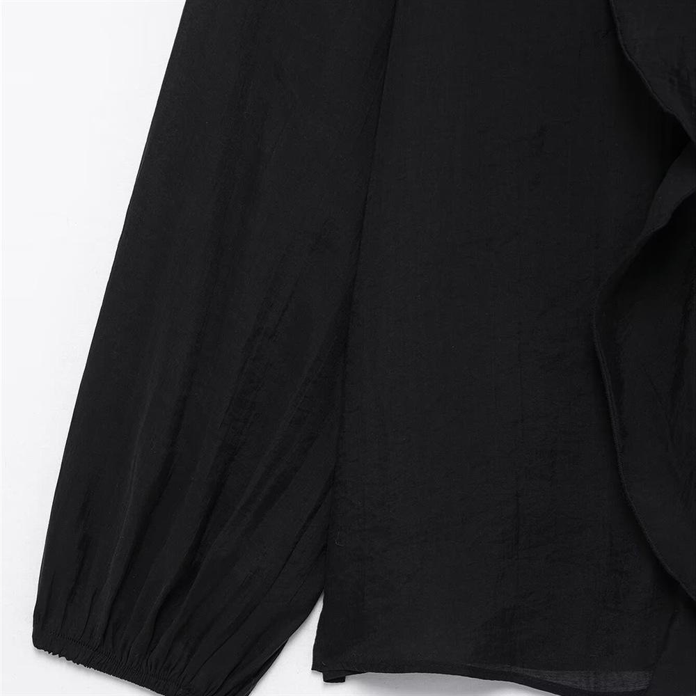 2025 Spring/Summer Women's Slim Fit V-Neck Shirt with Layered Decoration