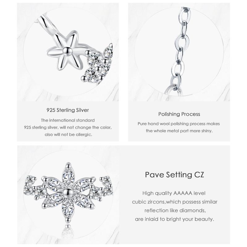MODIAN 925 Sterling Silver Dazzling Clear CZ With Daisy Flower Pendant Necklace for Women Link Chain Wedding Engagement Jewelry