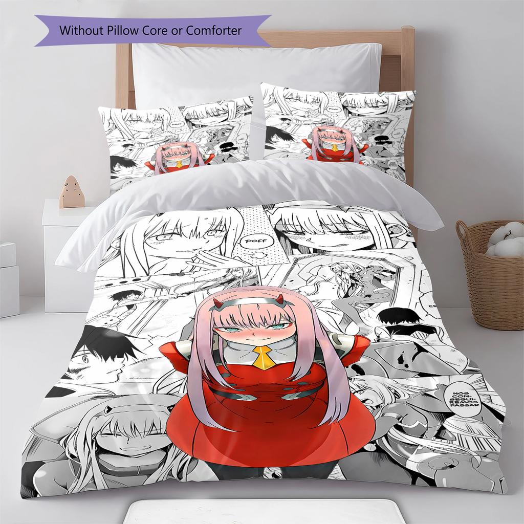 DARLING in the FRANXX Zero Two Pattern Bedding,Quilt Set Quilt Cover Pillowcase Home Birthday Gift (1 * duvet cover + 2 * pillowcase, without core)