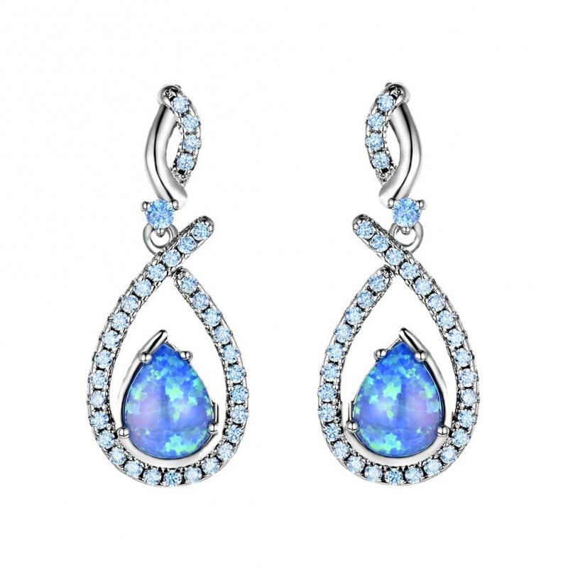 Wish Europe and the United States popular white water drop-shaped opal set small diamond earrings women's fashion simple earrings