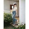 Lù Xiàng Nán Women's Slim Fit Lace Trim Blue Jeans