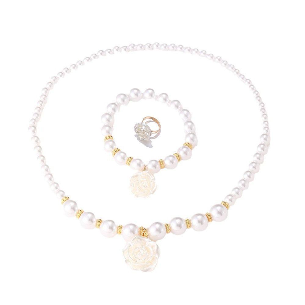Flower Charm Pearl Elastics Bracelet Acrylic Necklace Bracelet Ring Gifts