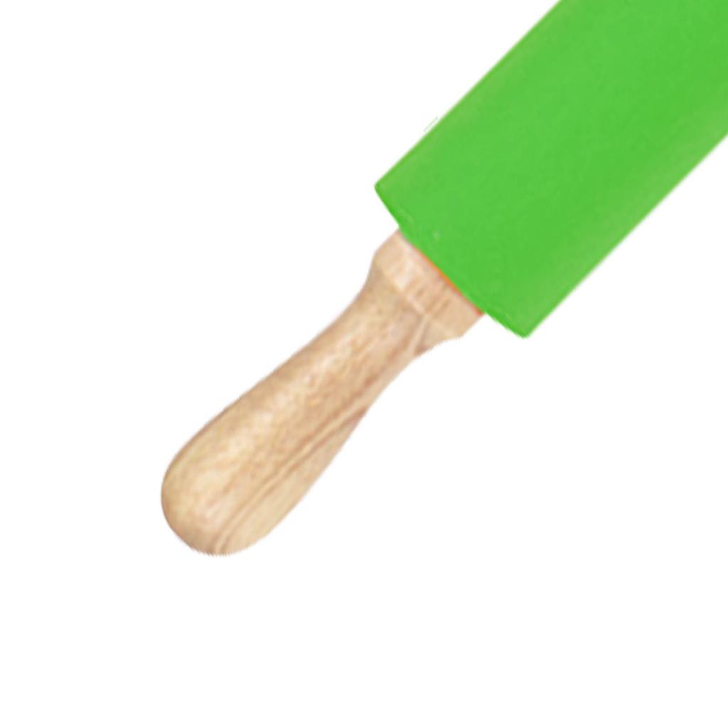 Extended Silicone Rolling Pin Solid Wooden Handle Non Stick Surface Rolling Pin Baking Tools Green