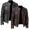Spring and Autumn Business Gentleman Zipper Cardigan Pocket Decoration PU Leather Vertical Collar Slim Fit Leather Jacket Coat Fashion Men's Wear