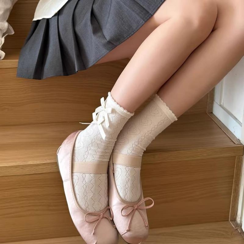 Women's Spring and Summer Thin Style All Kinds of Mesh Bow Lace Love Tube Pile Socks