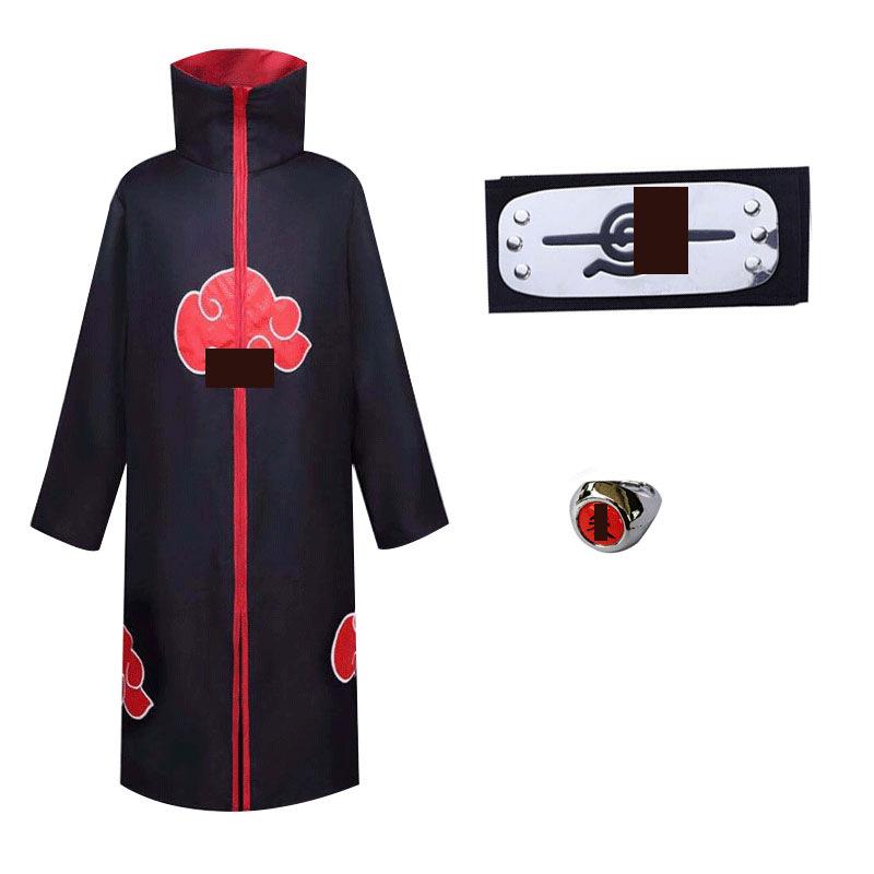 Hot Sale Anime Ninja Akatsuki Organization Cloak Set Forehead Ring Headband Necklace Kuwo Handsword Set