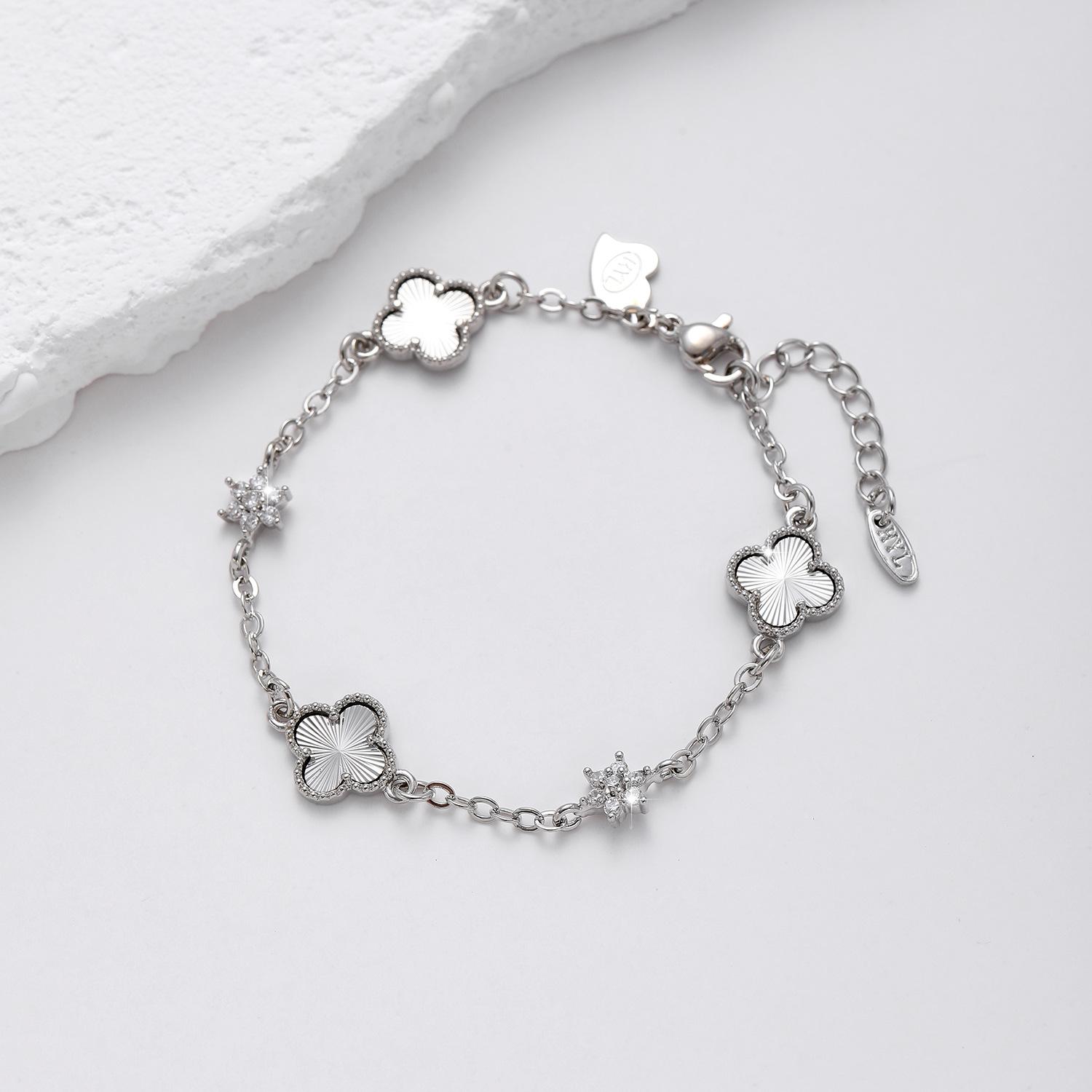 

Браслет Клевер Сохраняющий Цвет Золотой Серебряный Инкрустированный Цирконом Браслет