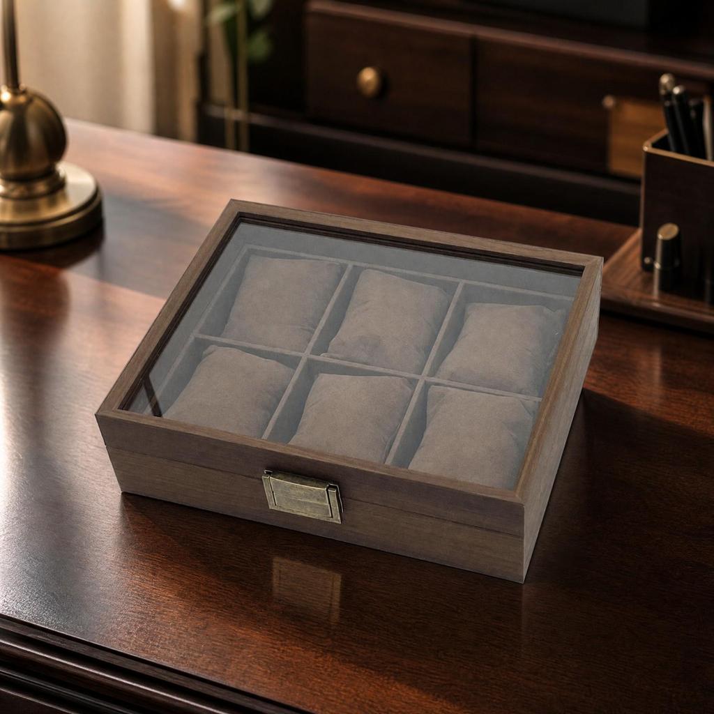 6-Slot Watch Storage Box Sturdy for Dresser, Gift Presentation