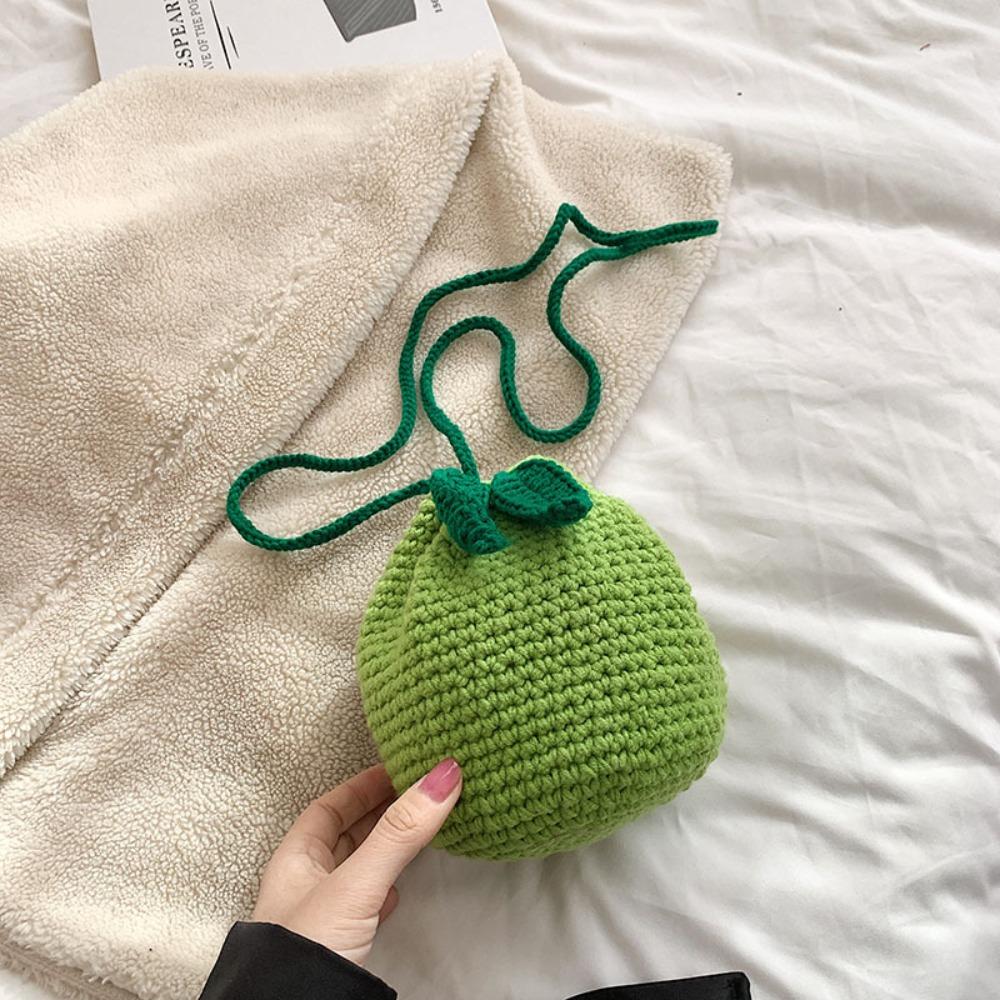 Crocheted Female Shoulder Bag Orange Shape Handmade Knitted Crossbody Bag Large Capacity Cute Fruit Drawstring Bag зелёный