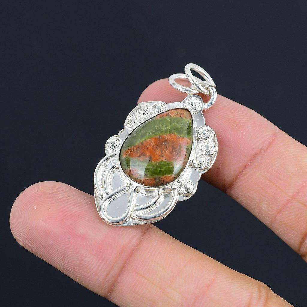 Pear Unakite Stone 925 Silver Daughter Heart Chakra Anniversary Pendant Jewelry