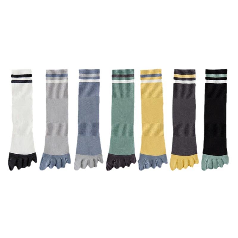 Men's Mid-Calf Antibacterial Cotton Split-Toe Socks - Sweat-Absorbent, Odor-Resistant, Striped, Elastic, Boneless Design for Spring/Summer