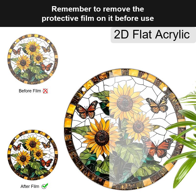 Acrylic Sunflower and Monarch Butterfly Suncatcher Stained Glass Effect Window Hanging Ornament Flower Lover Gifts