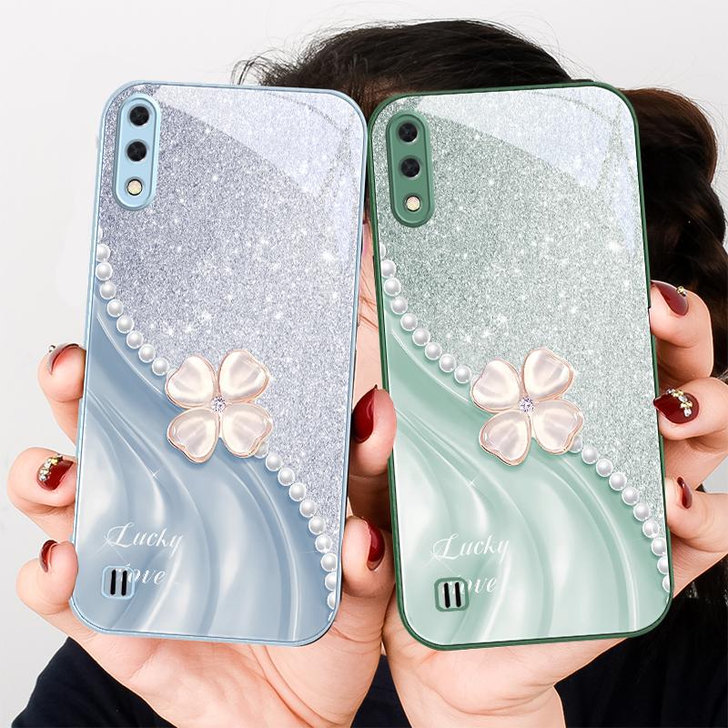 Pink four-leaf clovers For Samsung A01 A02 03 Core 04 05 06 10 12 13 14 5G 15 16 M02 12 Note 8 9 10 20 glass Ultra phone case