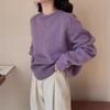 Round Neck Solid Color Pullover Sweater for Women Soft Autumn and Winter Knitted Top