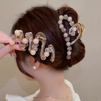 Luxe Hoge Kwaliteit Gevoel van Bloem Parel Strass Clip Vrouwen Achterhoofd Haarclip Grote Haarspeld Hoofddeksel Haarspeld