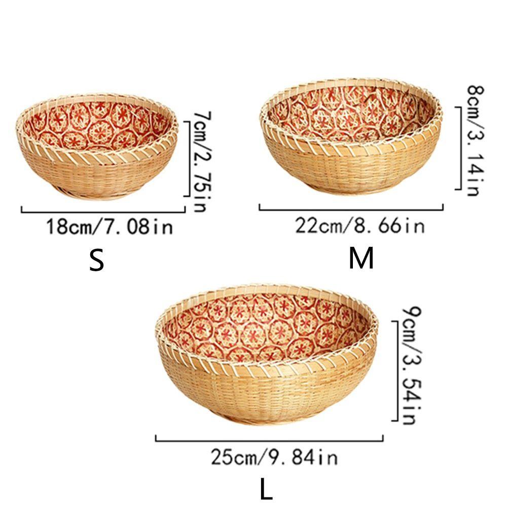 Round Bamboo Storage Basket Sturdy Fruit  Serving Tray High-quality Hand Woven Basket  Office