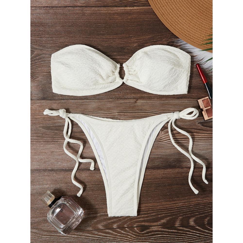European and American Solid Color Bubble Cloth Solid Color Bikini Sexy Swimsuit