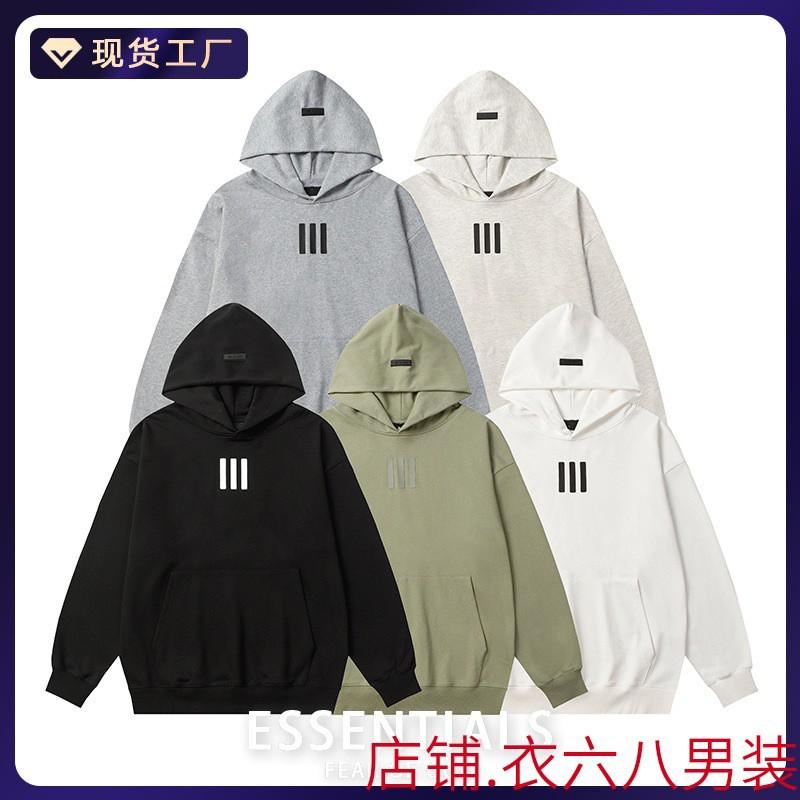 Essentials Style Heavyweight Cotton Hoodie Men Women Streetwear Oversized Fit 3-Stripe Letter Print Casual Sweatshirt
