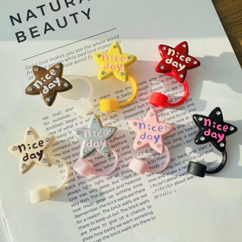 Cute Star Straw Cap Suitable for Stanley Tumbler Cup 10mm Silicone Straw Plug Cover Heat-resistant Dust-proof Cup Accessories