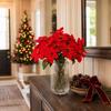 Artificial Poinsettia Flowers Bouquet 5 Head Faux Red Poinsettia Bush