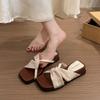 Retro Cross Belt Simple Fairy Open-toed Sandals Female Summer New Wedges Square Head Wear Comfortable One-word Slippers