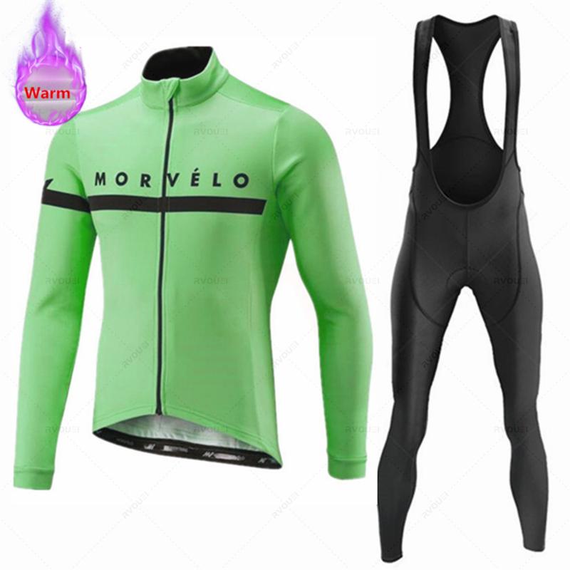Morvelo-Thermal Fleece Cycling Jerseys Set for Men, MTB Bike Clothes, Warm Bicycle Clothing,2026 Velvet Warm Cycling Suit Set