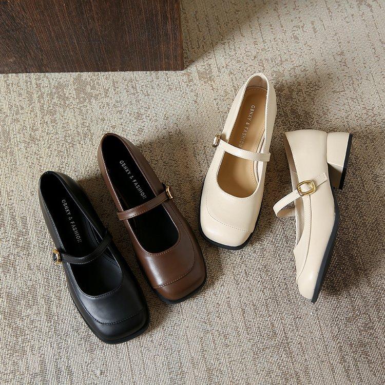 French Light Mouth Single Shoes Women's 2024 Early Autumn New Thick Heel Square Head with Skirt High Heels with Mary Jane Shoes