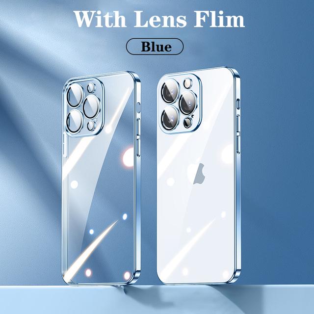 Official Plating Ultra Thin Clear Case For Iphone 14 13 12 11 Pro Max Mini Xs X Xr 7 8 Plus Camera Protector Hd Glass Flim Cover
