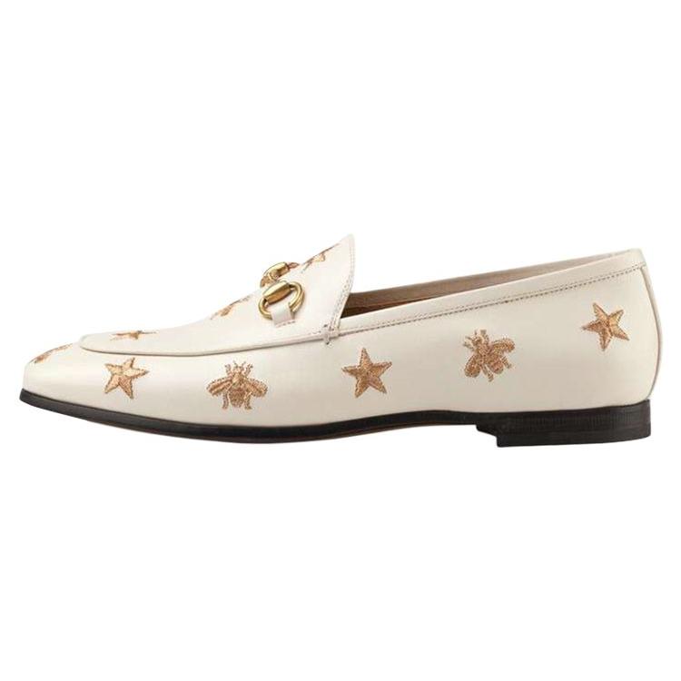 GUCCI Jordaan Embroidery Loafers Women`s White