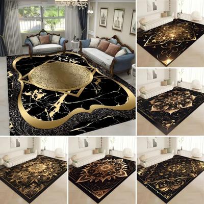 Golden Retro Persian Carpet Washable Rugs for Bedroom Decor Non Slip Floor Mat Living Room Sofa Coffee Table Area Home Doormat