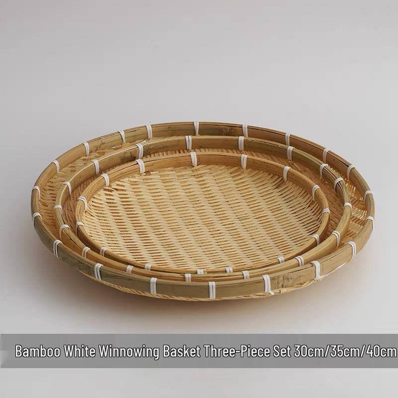 Handmade Bamboo Weaving Tray: Round, No Holes, Ideal for Drying and Storage of Vegetables and More