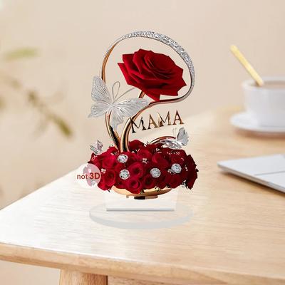 1pcs Red Fairy Rose - Paired with Crystal Butterfly Acrylic Home Decor. A Gift for a Mother's Female Friend